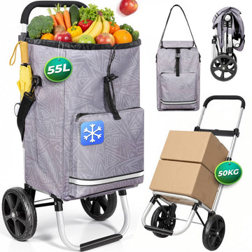 Einkaufstrolley klappbar mit Kühlfach 55 L – Shopping Trolley bis 50 kg belastbar