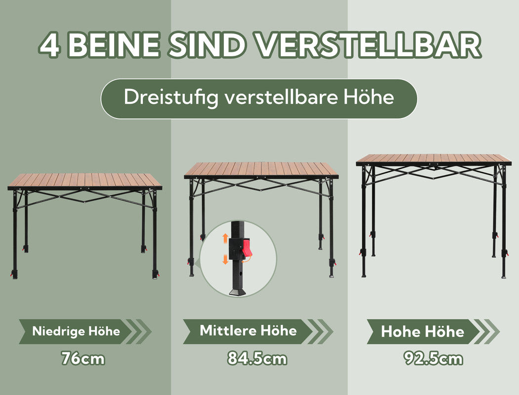 Höhenverstellbarer Campingtisch klappbar – Aluminium Gartentisch  120 × 70 cm mit Tragetasche