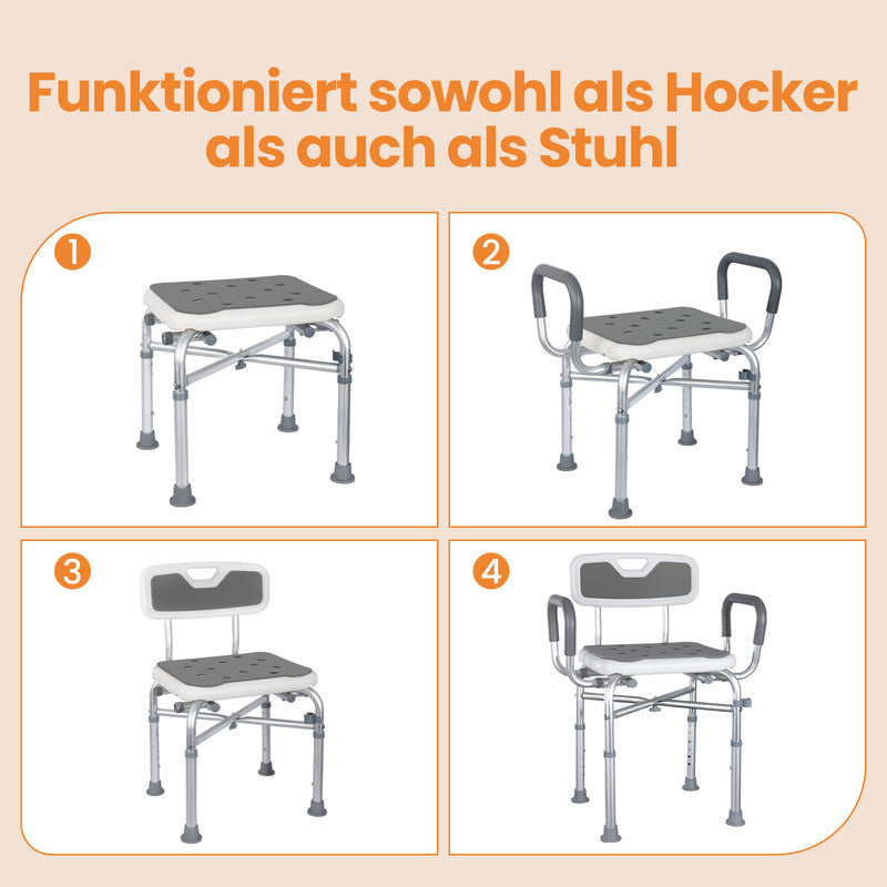Duschstuhl mit Armlehnen höhenverstellbar – Duschhocker, rutschfest, Sitzhilfe bis 180 kg belastbar | Sonderposten B-Ware