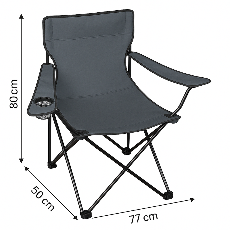 Campingstuhl faltbar Grau – robuster Faltstuhl mit Getränkehalter für Camping, Festival & Garten