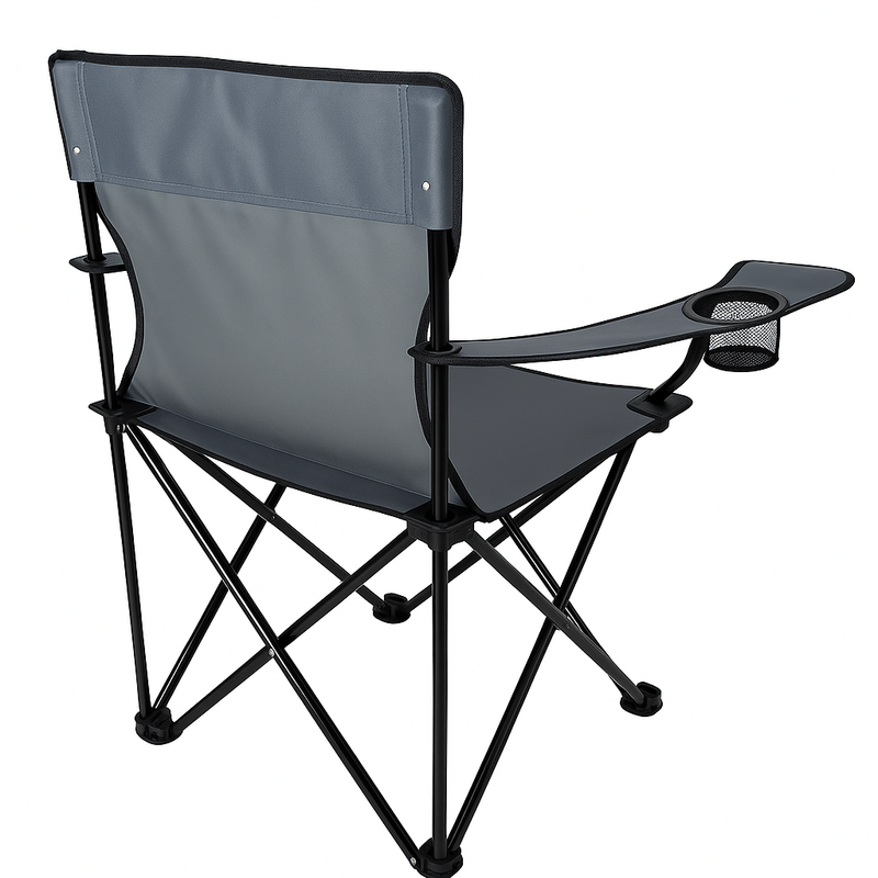 Campingstuhl faltbar Grau – robuster Faltstuhl mit Getränkehalter für Camping, Festival & Garten