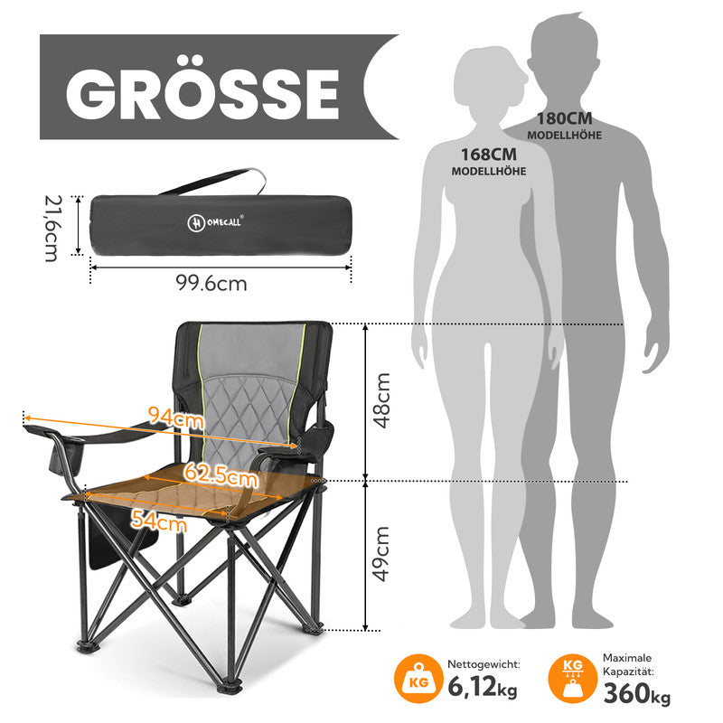 Campingstuhl XXL faltbar mit extra hoher Tragkraft – Robuster Outdoorstuhl mit Getränkehalter für Camping, Garten & Balkon