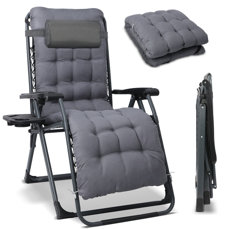 Liegestuhl klappbar XXL bis 180 kg belastbar – Sonnenliege mit Kissen für Garten, Balkon, Terrasse & Camping, grau