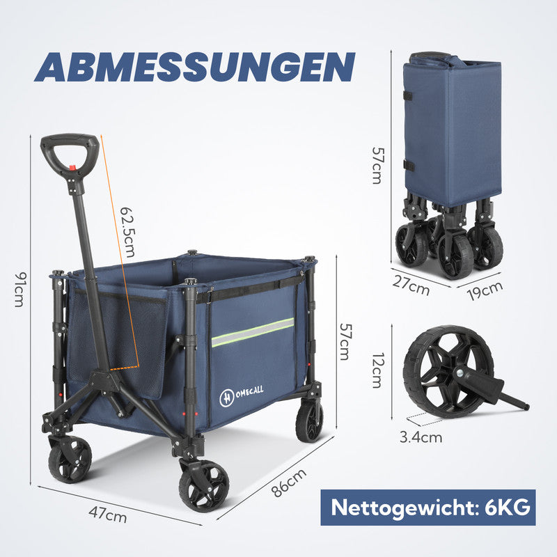 Faltbarer Bollerwagen – Handwagen mit klappbaren Seitenwänden bis 100 kg belastbar blau
