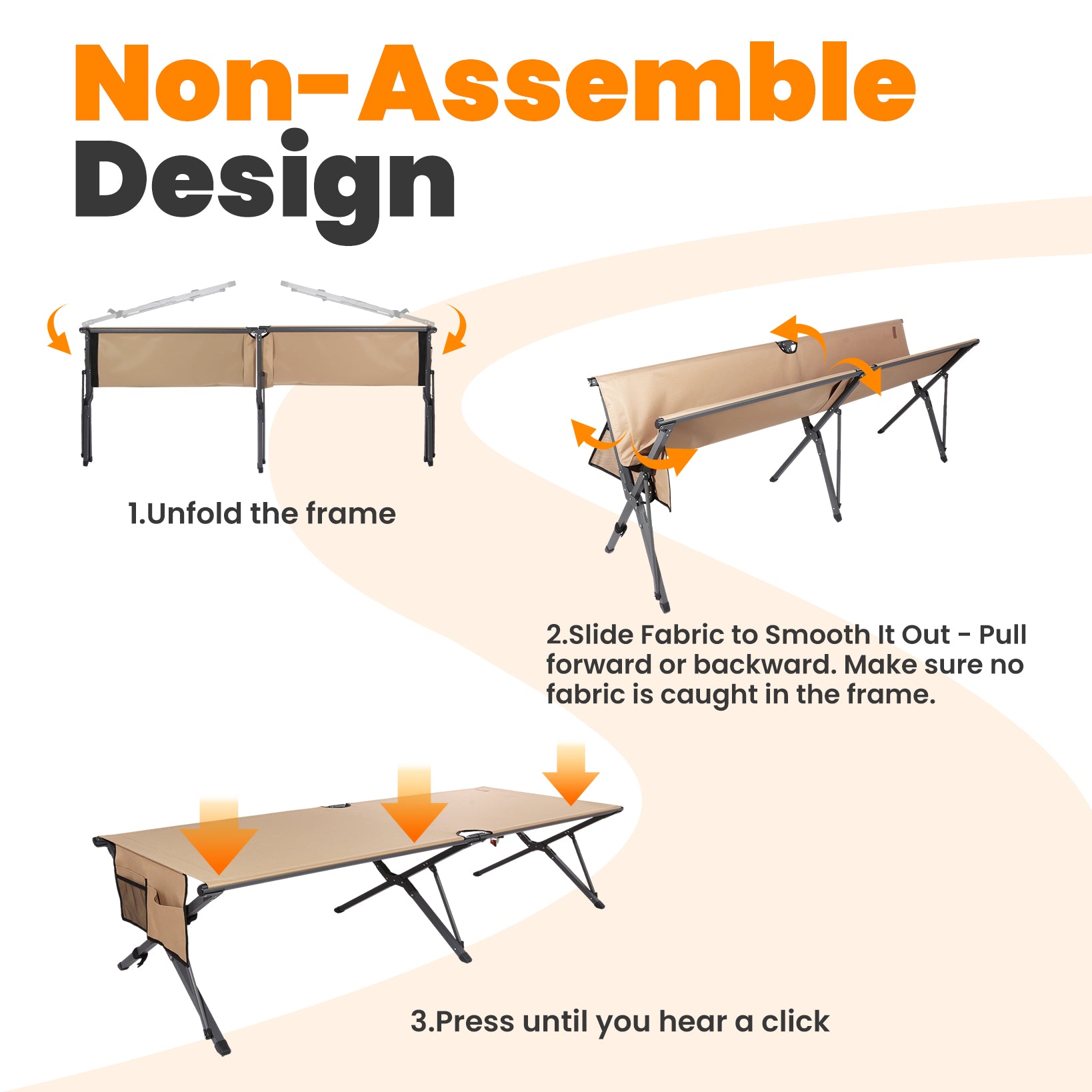 HOMECALL XXL Campingbett klappbar – stabiles Feldbett bis 200 kg, faltbares Outdoor- und Gästebett mit Tragetasche, sand