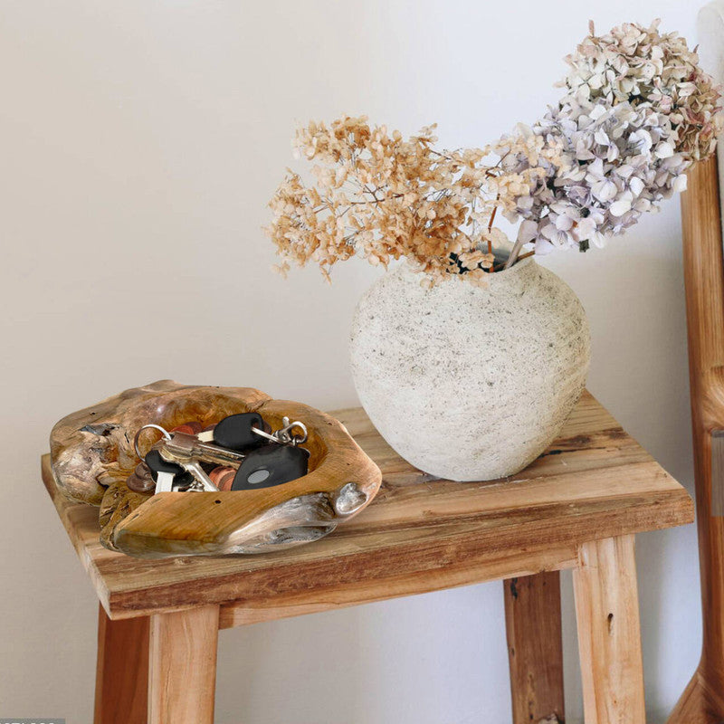 HOMECALL Teakholz Dekoschale Ø 30–35 cm – Natur Holzschale mit 4 Kerzenhaltern, vielseitig verwendbar | B-Ware Sonderposten