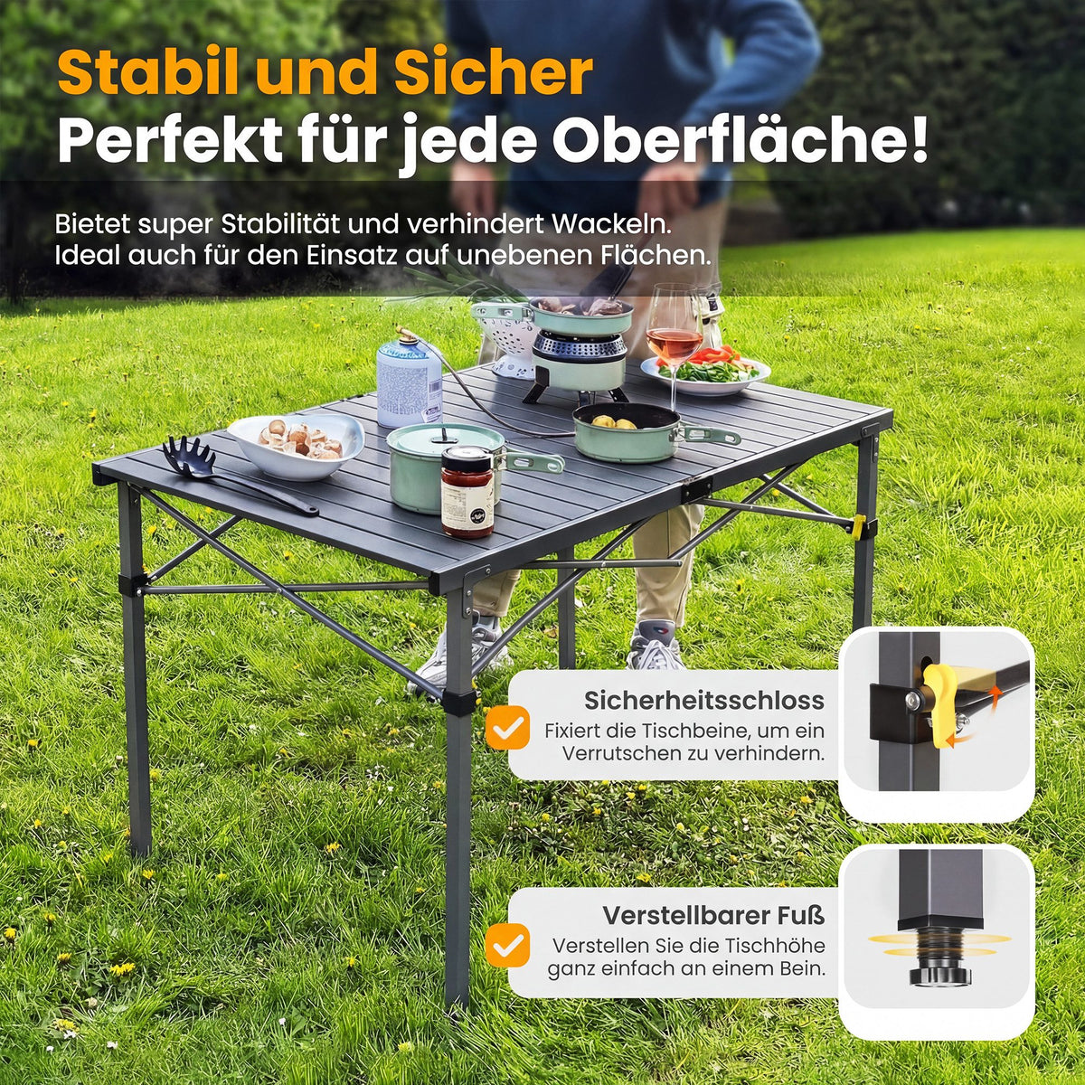 HOMECALL Campingtisch klappbar – stabiler Gartentisch und Balkontisch, tragbar, leicht und platzsparend, Anthrazit