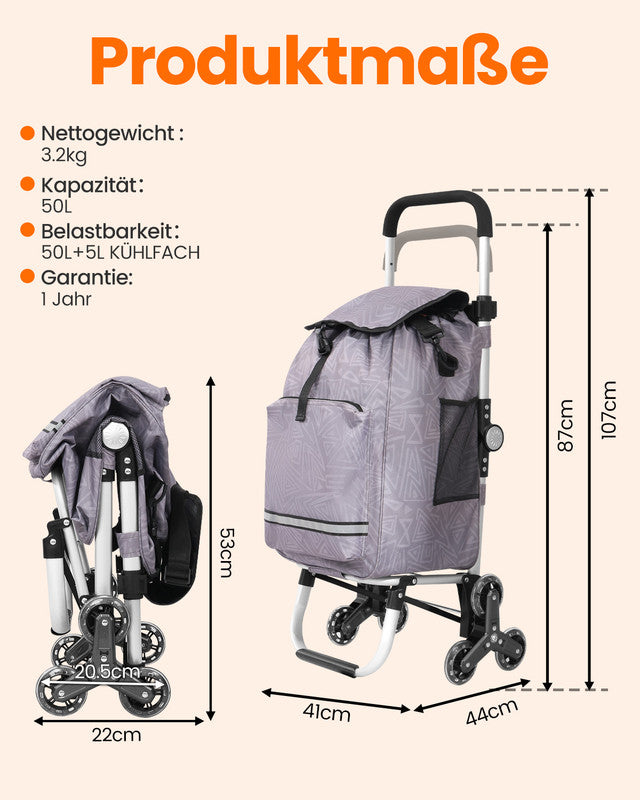 HOMECALL Einkaufstrolley klappbar 55L – Shopping Trolley mit Kühltasche bis 50 kg belastbar | B-Ware Sonderposten