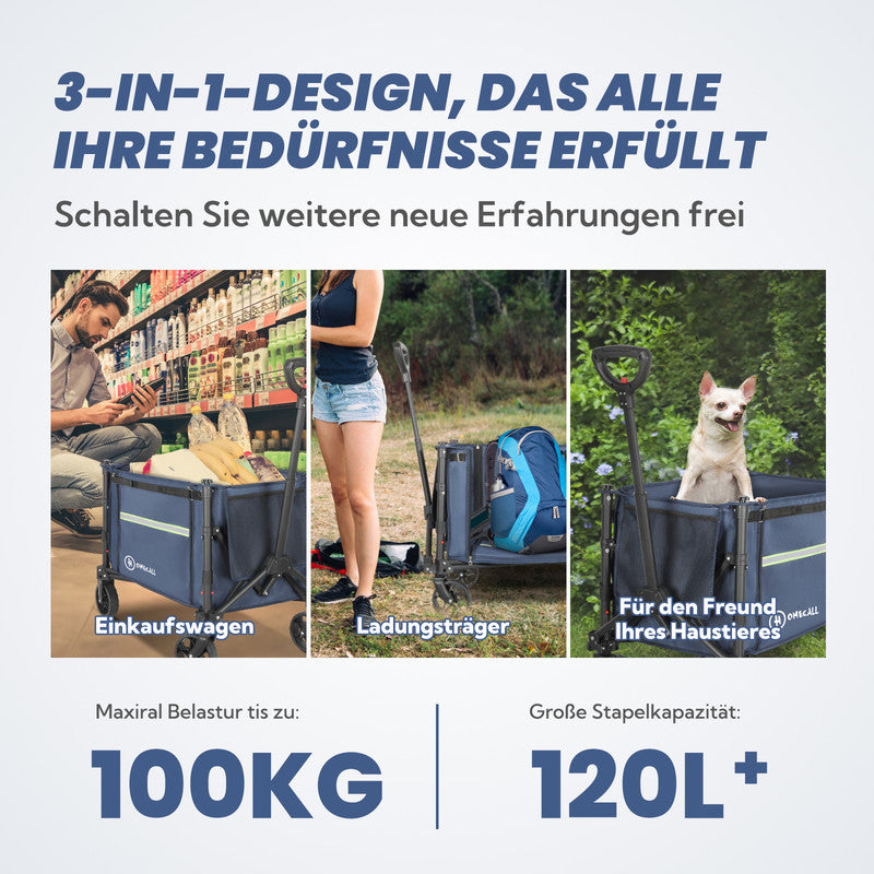 Faltbarer Bollerwagen – Handwagen mit klappbaren Seitenwänden bis 100 kg belastbar blau