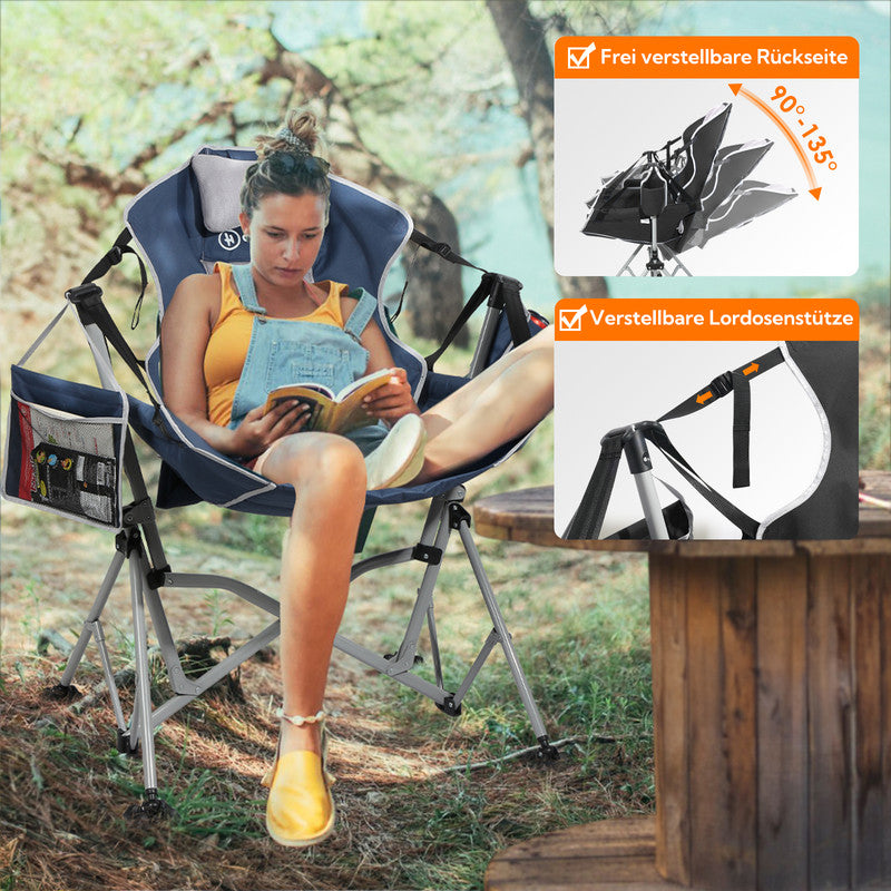 Camping Schaukelstuhl faltbar – Komfortabler Outdoor Hängesessel mit verstellbarer Rückenlehne für Garten & Camping blau-grau