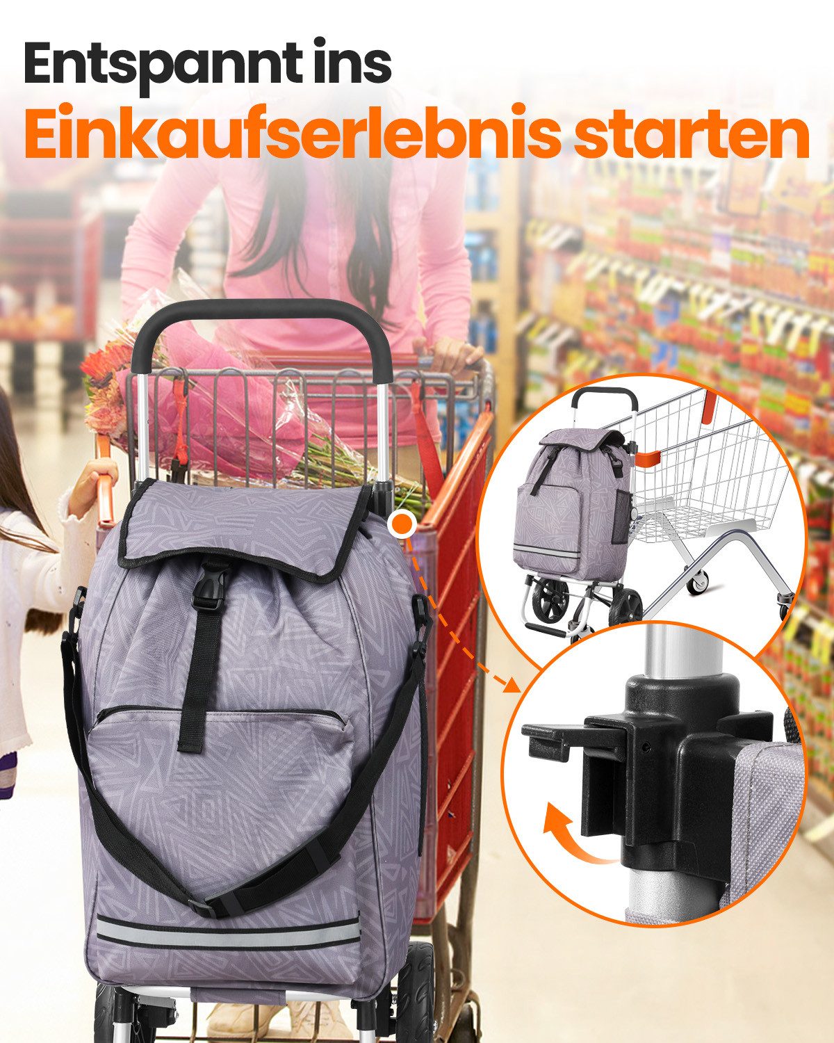 Einkaufstrolley klappbar mit Kühlfach 55 L – Shopping Trolley bis 50 kg belastbar