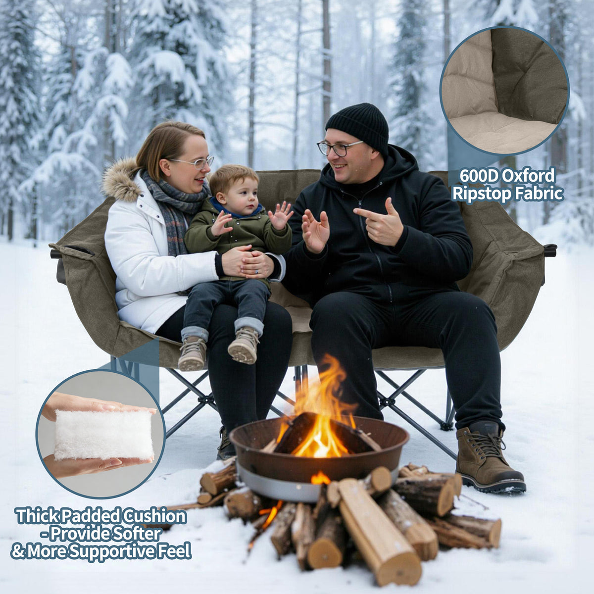HOMECALL Campingstuhl 2 Personen faltbar – Doppel Campingsofa bis 360 kg, stabile Camping Couch mit Rückenlehne, Grün