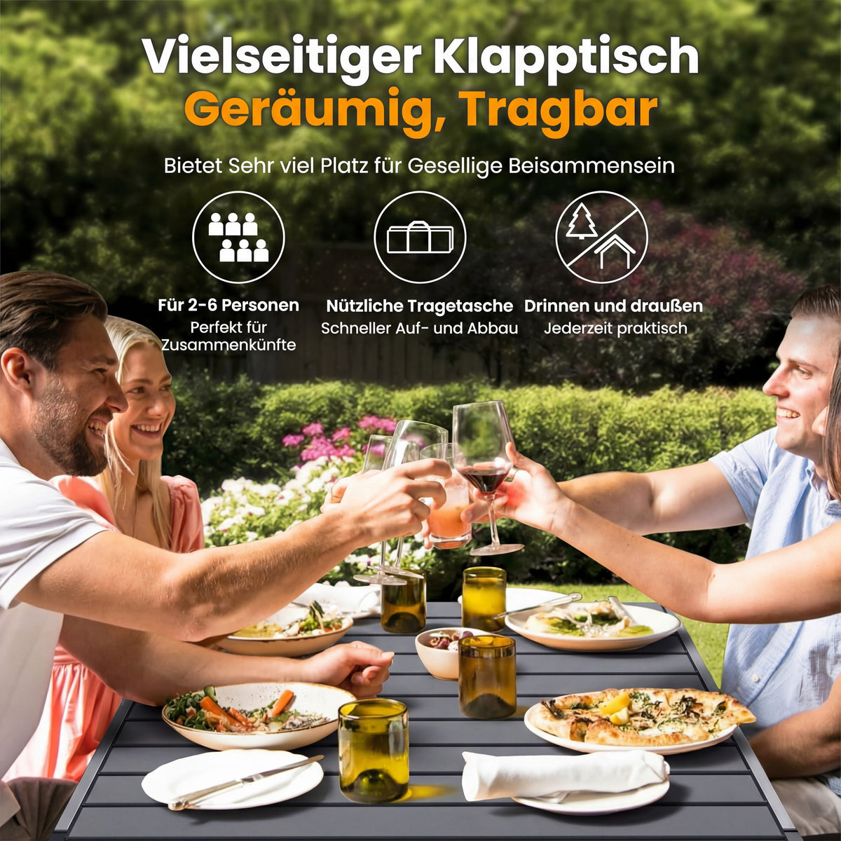 HOMECALL Campingtisch klappbar – stabiler Gartentisch und Balkontisch, tragbar, leicht und platzsparend, Anthrazit