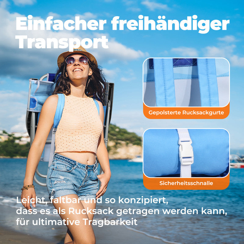 HOMECALL Strandstuhl klappbar leicht – Campingstuhl mit Kühlfach, 5-fach verstellbar, bis 136 kg belastbar | geprüfte B-Ware