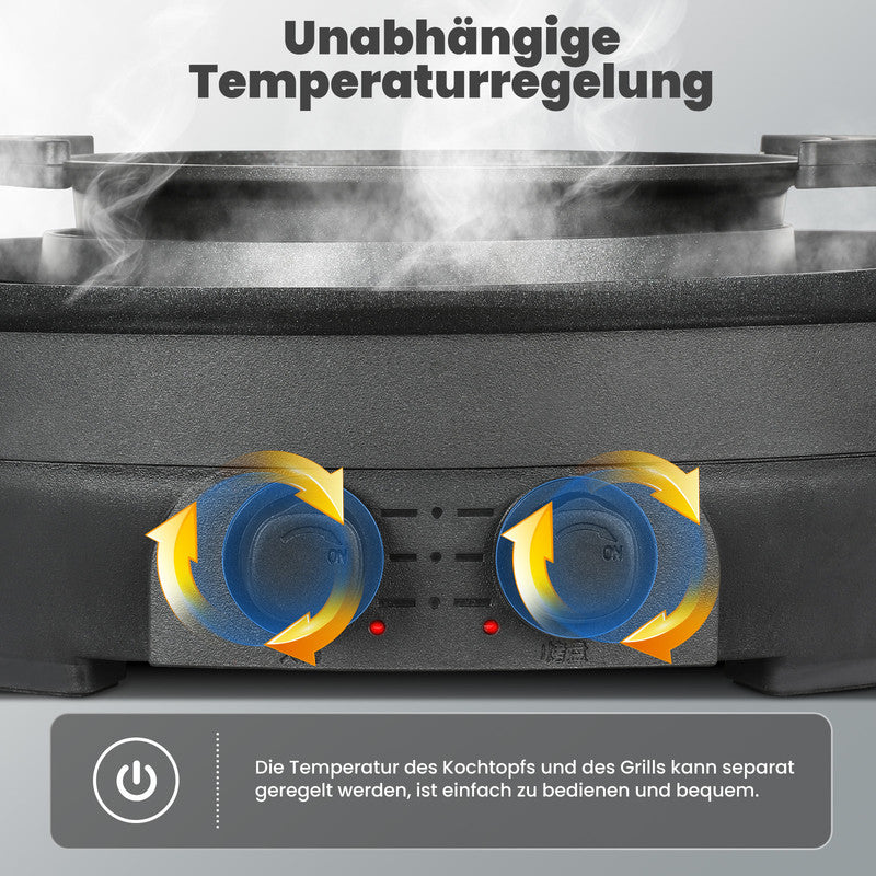 2-in-1 Elektrischer Hot Pot & Teppanyaki Grill 2000W – Tischgrill mit Kochtopf, Antihaftbeschichtung & Temperaturregelung für 2–6 Personen