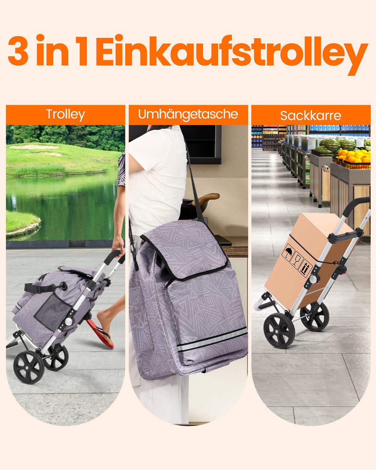 Einkaufstrolley klappbar mit Kühlfach 55 L – Shopping Trolley bis 50 kg belastbar