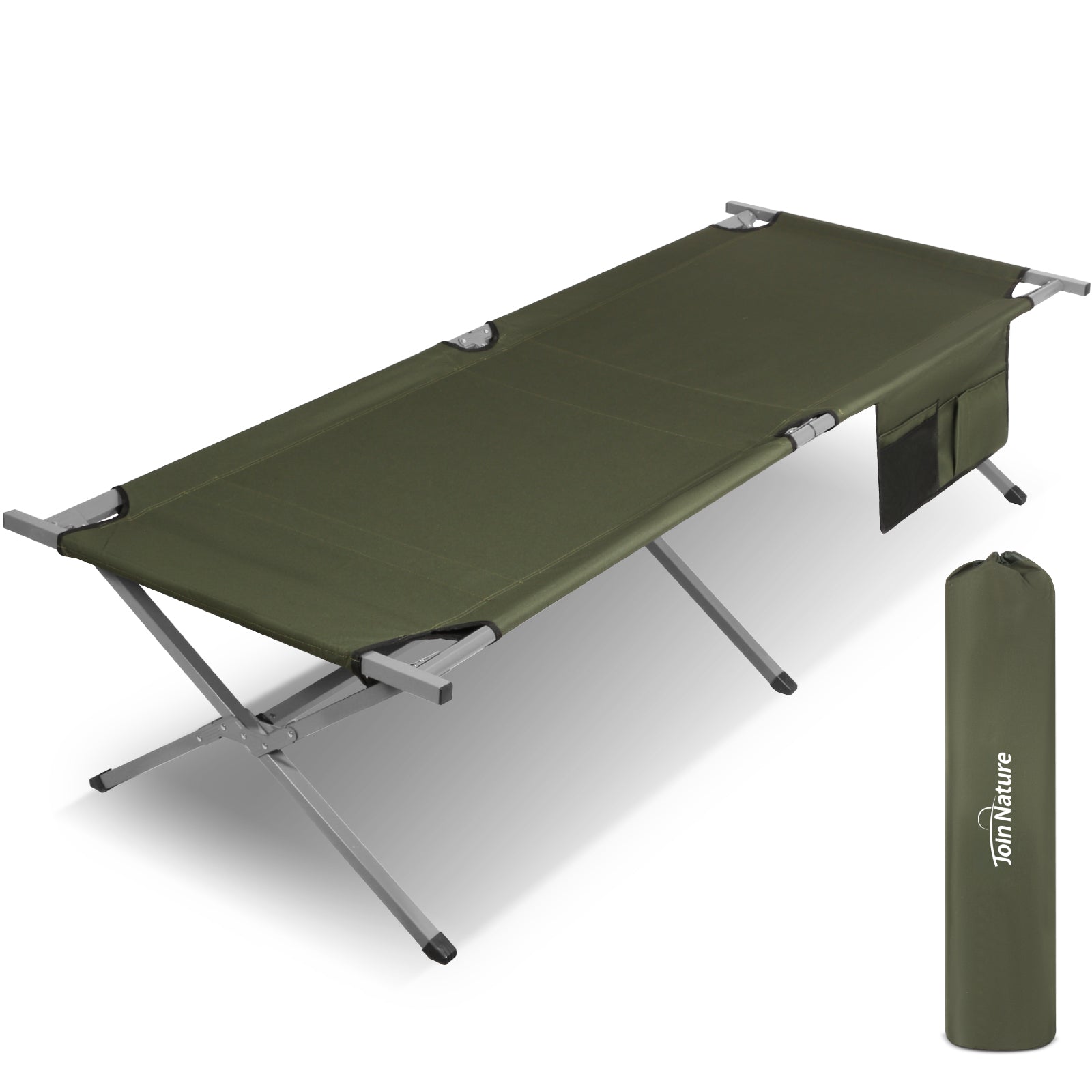 Feldbett klappbar XXL bis 200 kg belastbar – Campingbett 208 cm mit Tragetasche, grün