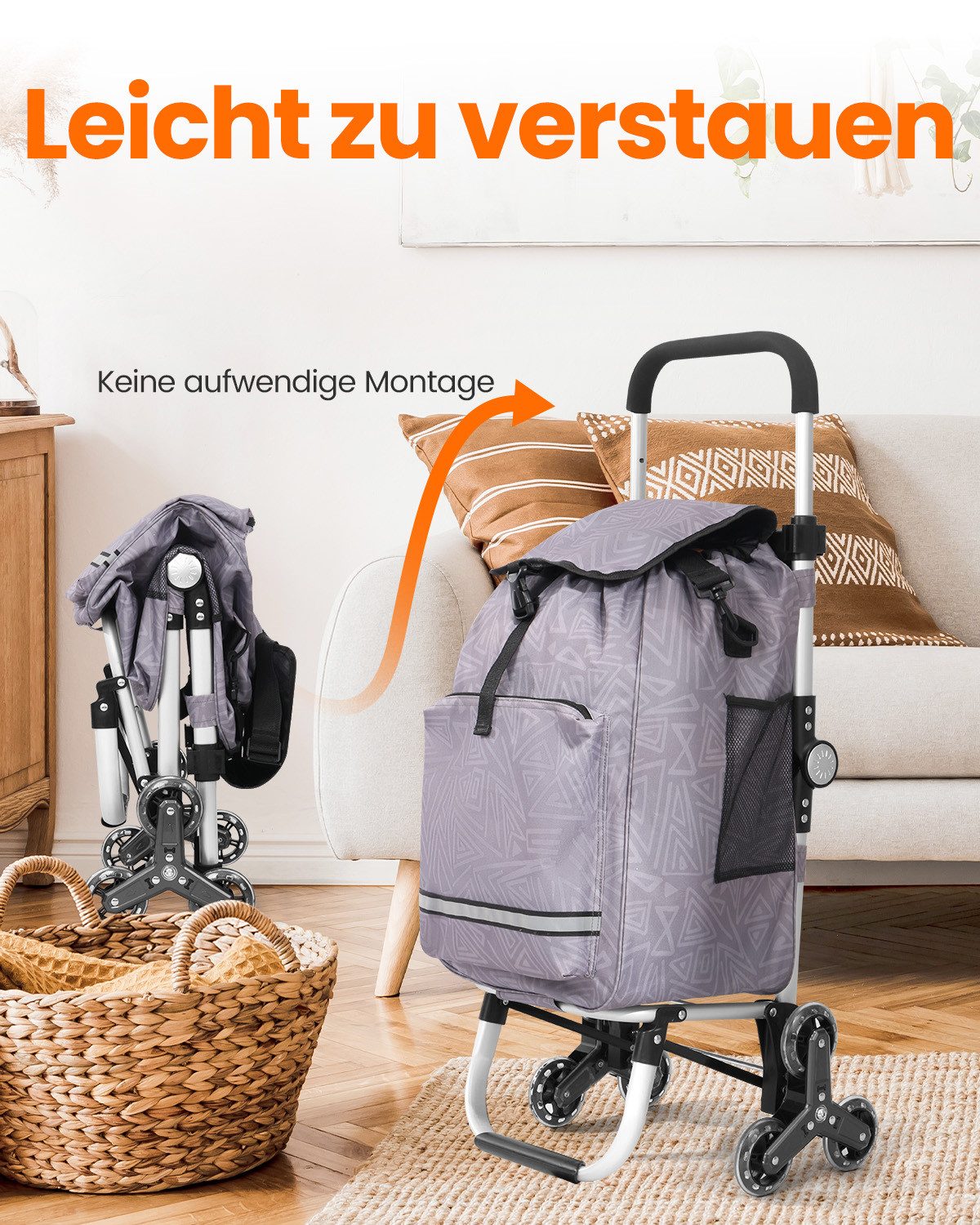 Einkaufstrolley klappbar mit Kühlfach 55 L – Shopping Trolley bis 50 kg belastbar, Treppensteiger