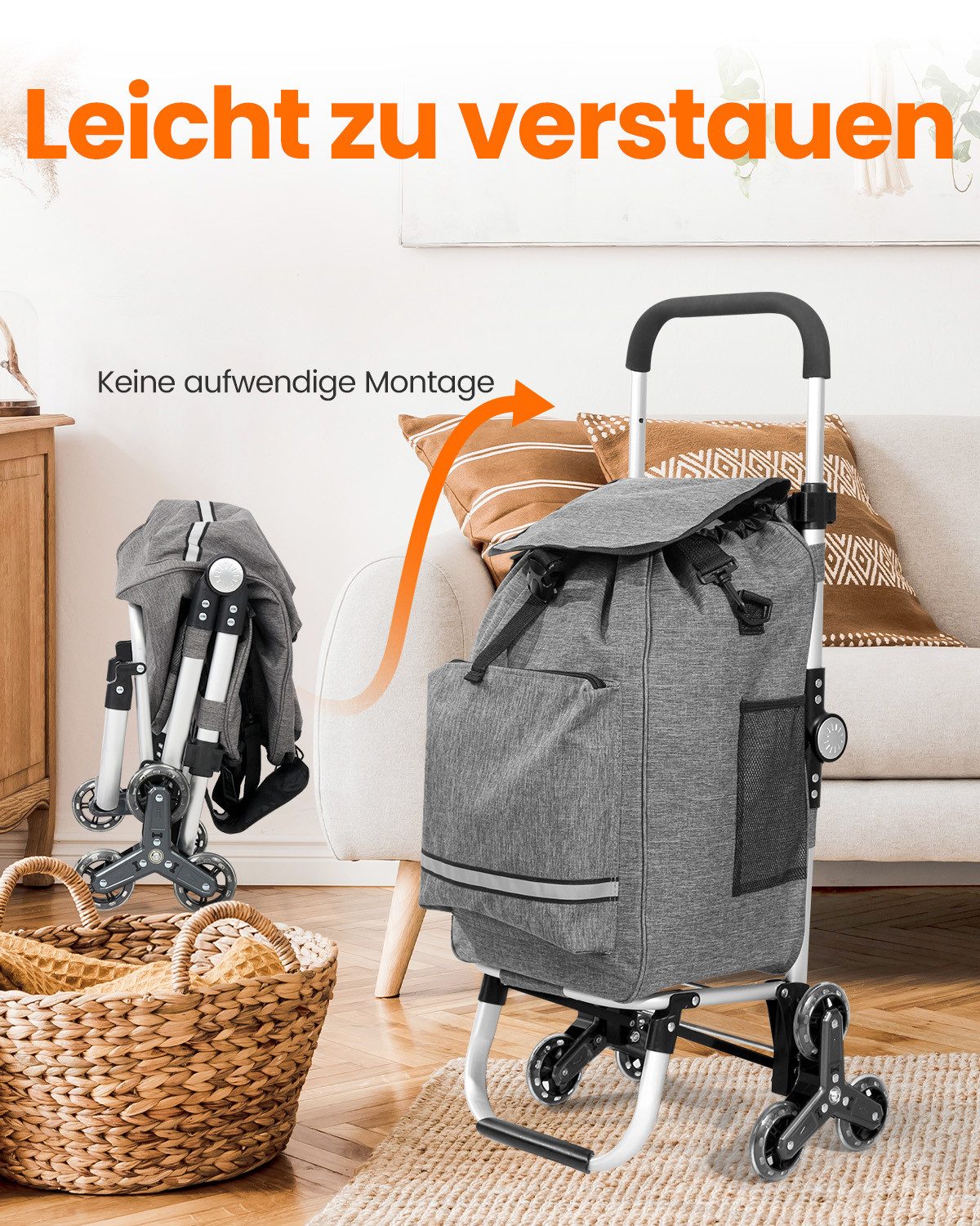 Einkaufstrolley klappbar mit Kühlfach 55 L – Shopping Trolley bis 50 kg belastbar, Treppensteiger