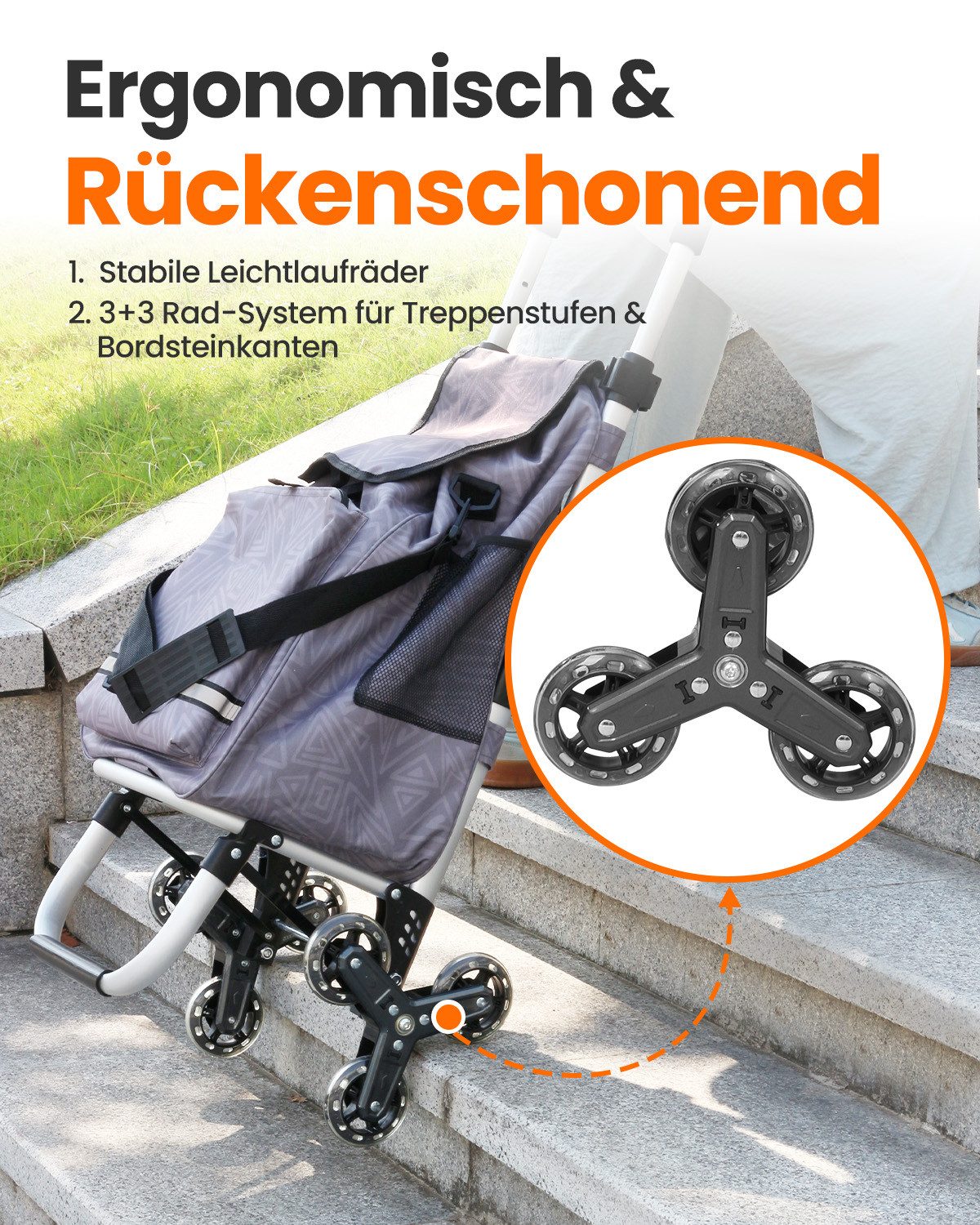 Einkaufstrolley klappbar mit Kühlfach 55 L – Shopping Trolley bis 50 kg belastbar, Treppensteiger