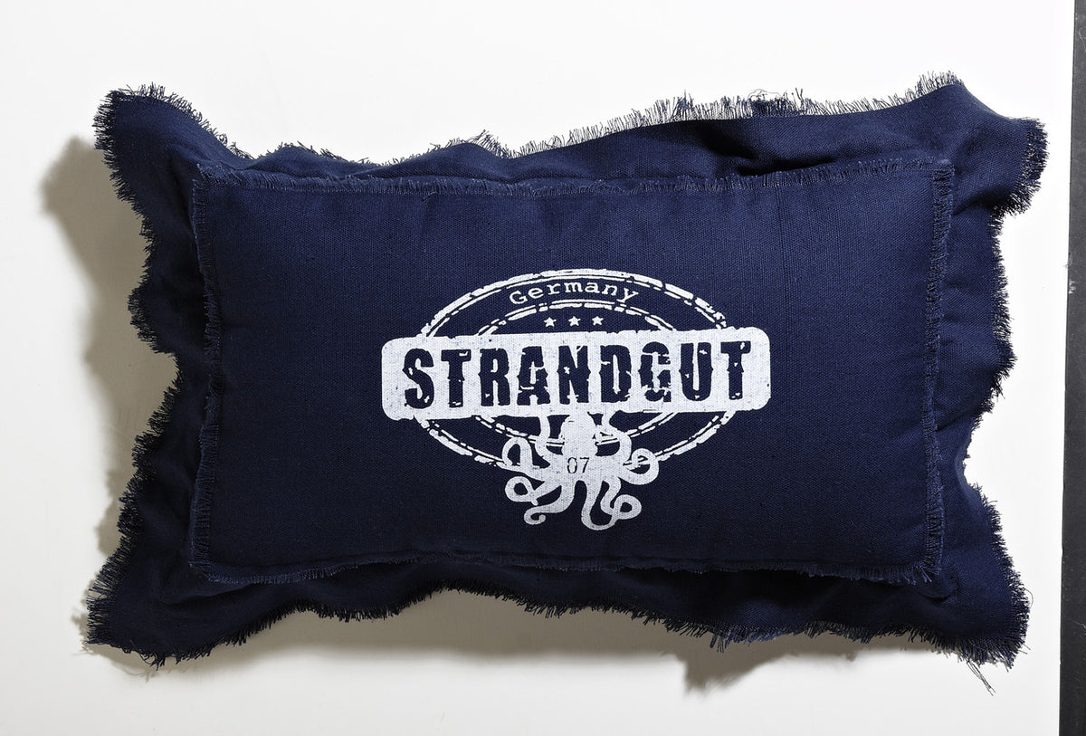 Dekokissen Strandgut07 – Outdoor Kissen mit Reißverschluss, 50 x 30 cm, waschbar, dunkelblau