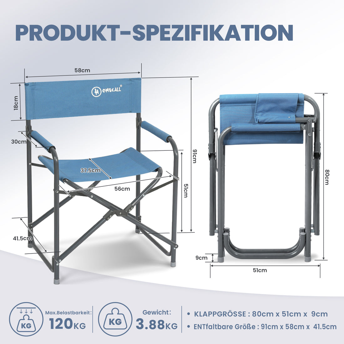 Regiestuhl Ultraleicht Klappstühle Faltbar Campingstuhl Gartenstuhl, Blau
