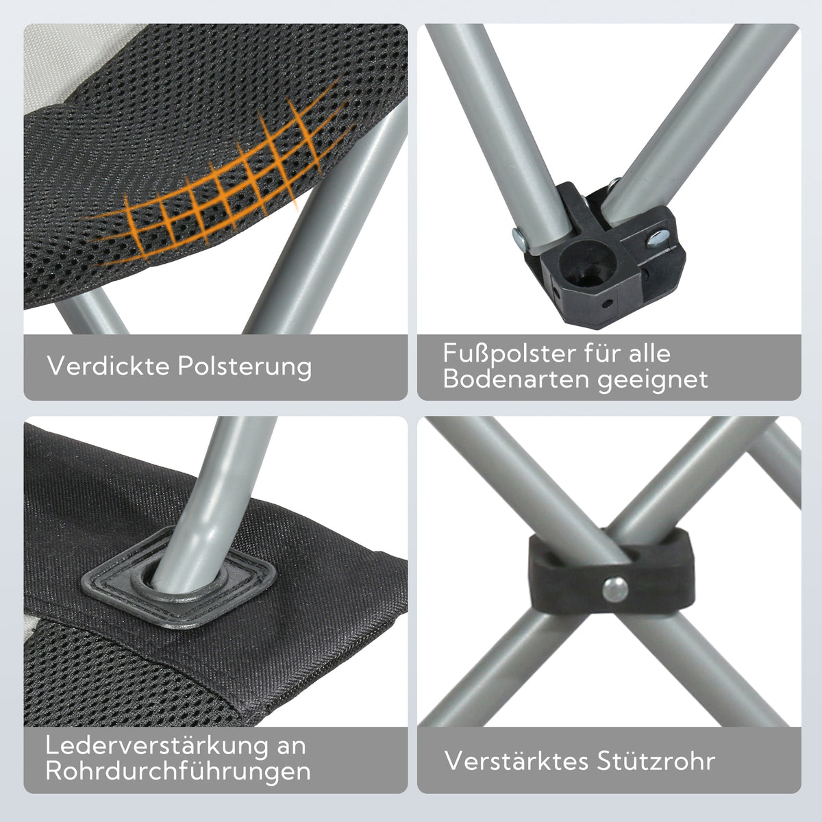 HOMECALL Campingstuhl Hochlehner klappbar – gepolsterter Outdoorstuhl bis 150 kg belastbar Weiß/Schwarz | B-Ware Sonderposten