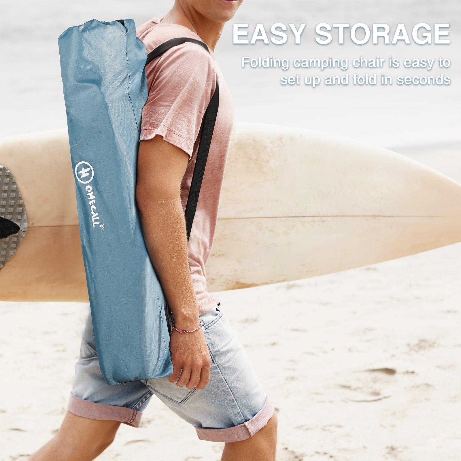 HOMECALL Klappstuhl Strandstuhl leicht – Campingstuhl mit Armlehnen & Tragetasche bis 120 kg belastbar, blau | B-Ware Sonderposten