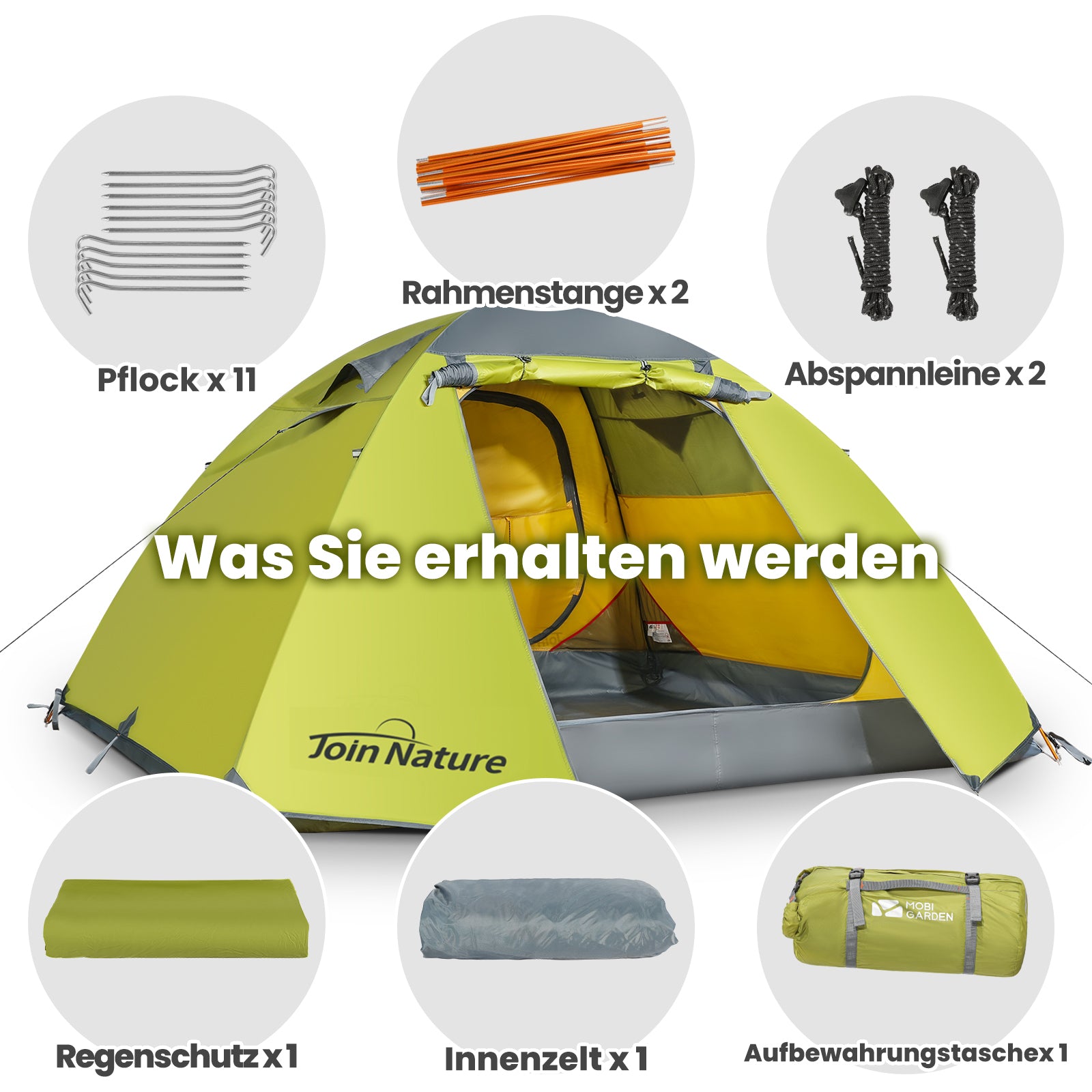Campingzelt Kuppelzelt – Doppellagiges Familienzelt für 2–4 Personen, leicht & wasserdicht - grün