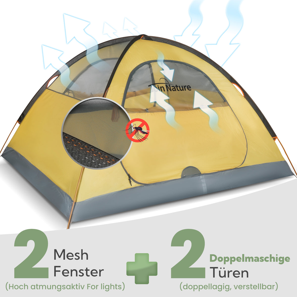 Campingzelt Kuppelzelt – Doppellagiges Familienzelt für 2–4 Personen, leicht & wasserdicht - grün