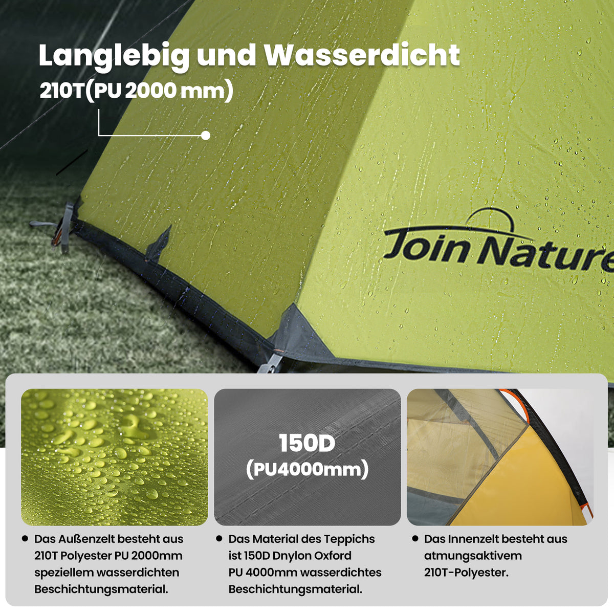 Campingzelt Kuppelzelt – Doppellagiges Familienzelt für 2–4 Personen, leicht & wasserdicht - grün