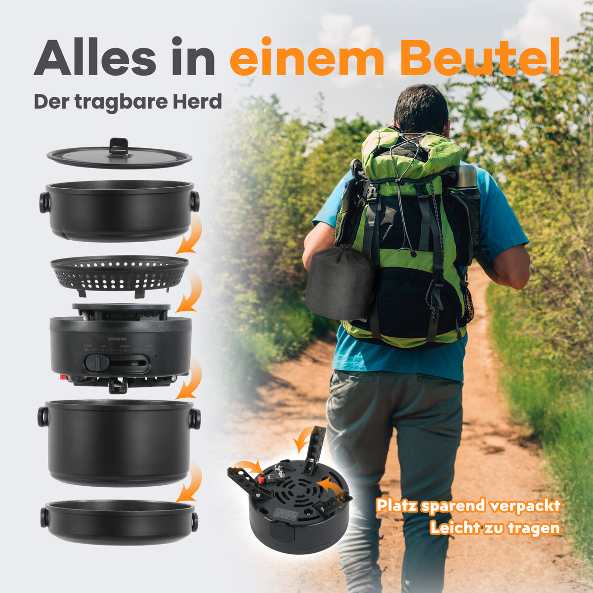 ENFRIFAM 2-in-1 Campingkocher Gas & Elektro – Outdoor Kocher mit 1,8 L Topf & Pfannen, bis 2200 W, Camping Herd | B-Ware Sonderposten