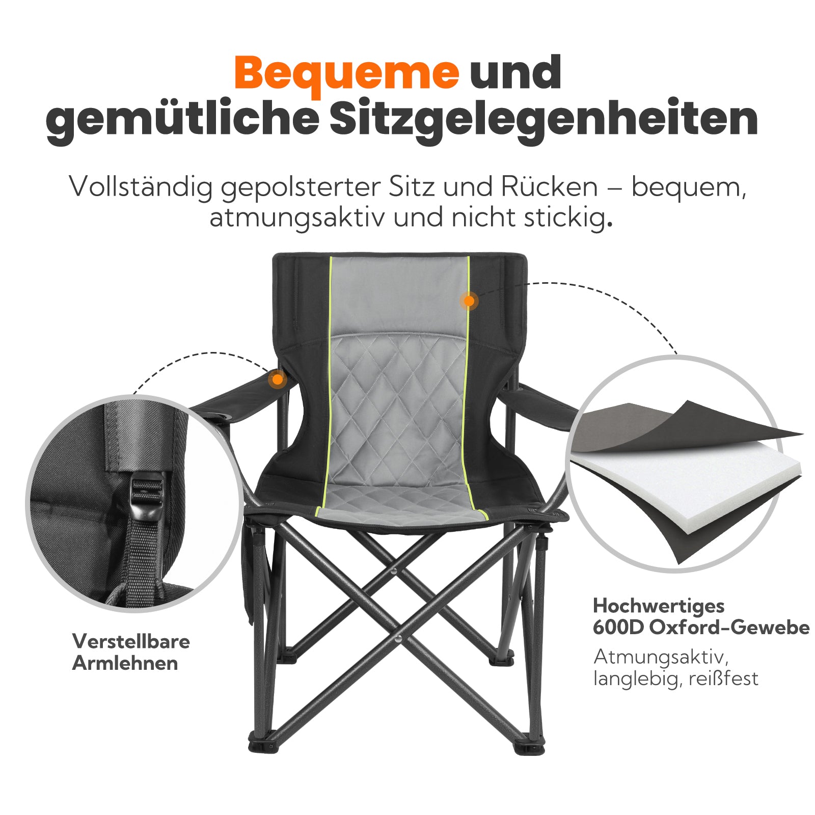 Campingstuhl XXL faltbar mit extra hoher Tragkraft – Robuster Outdoorstuhl mit Getränkehalter für Camping, Garten & Balkon