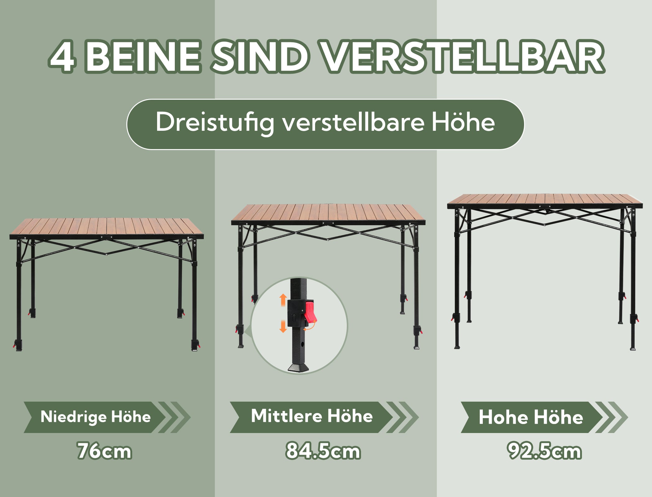 3-tlg. Gartenset Sitzgruppe – Klapptisch ca. 120x70 cm höhenverstellbar Holzoptik + 2 Hochlehner Hellgrau