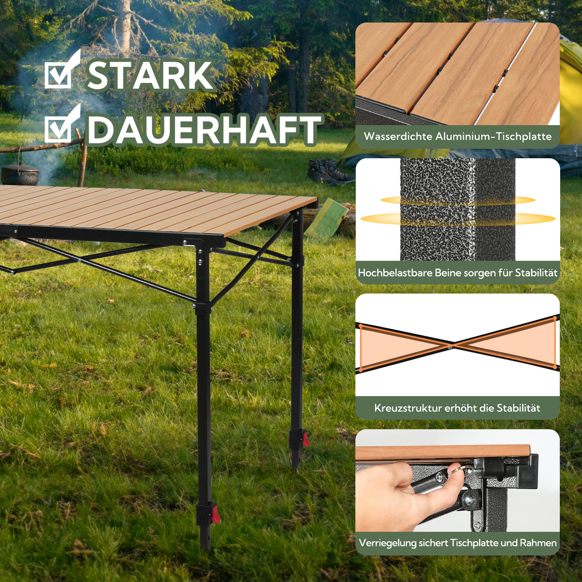 3-tlg. Gartenset Sitzgruppe – Klapptisch ca. 120x70 cm höhenverstellbar Holzoptik + 2 Hochlehner Hellgrau