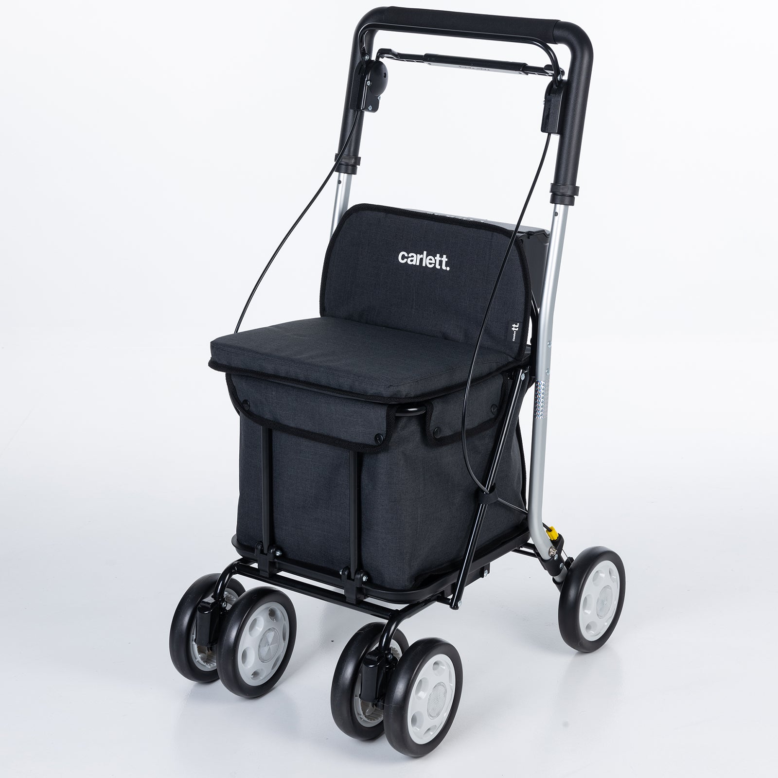 Einkaufswagen mit Sitz – Rollator Einkaufstrolley 36 L faltbar bis 125 kg belastbar,  Einkaufshilfe schwarz