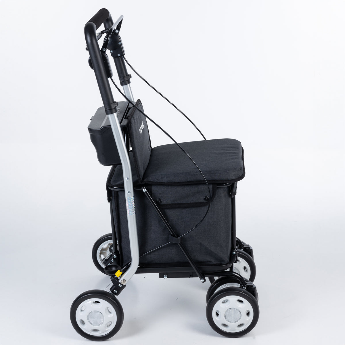 Einkaufswagen mit Sitz – Rollator Einkaufstrolley 36 L faltbar bis 125 kg belastbar,  Einkaufshilfe schwarz