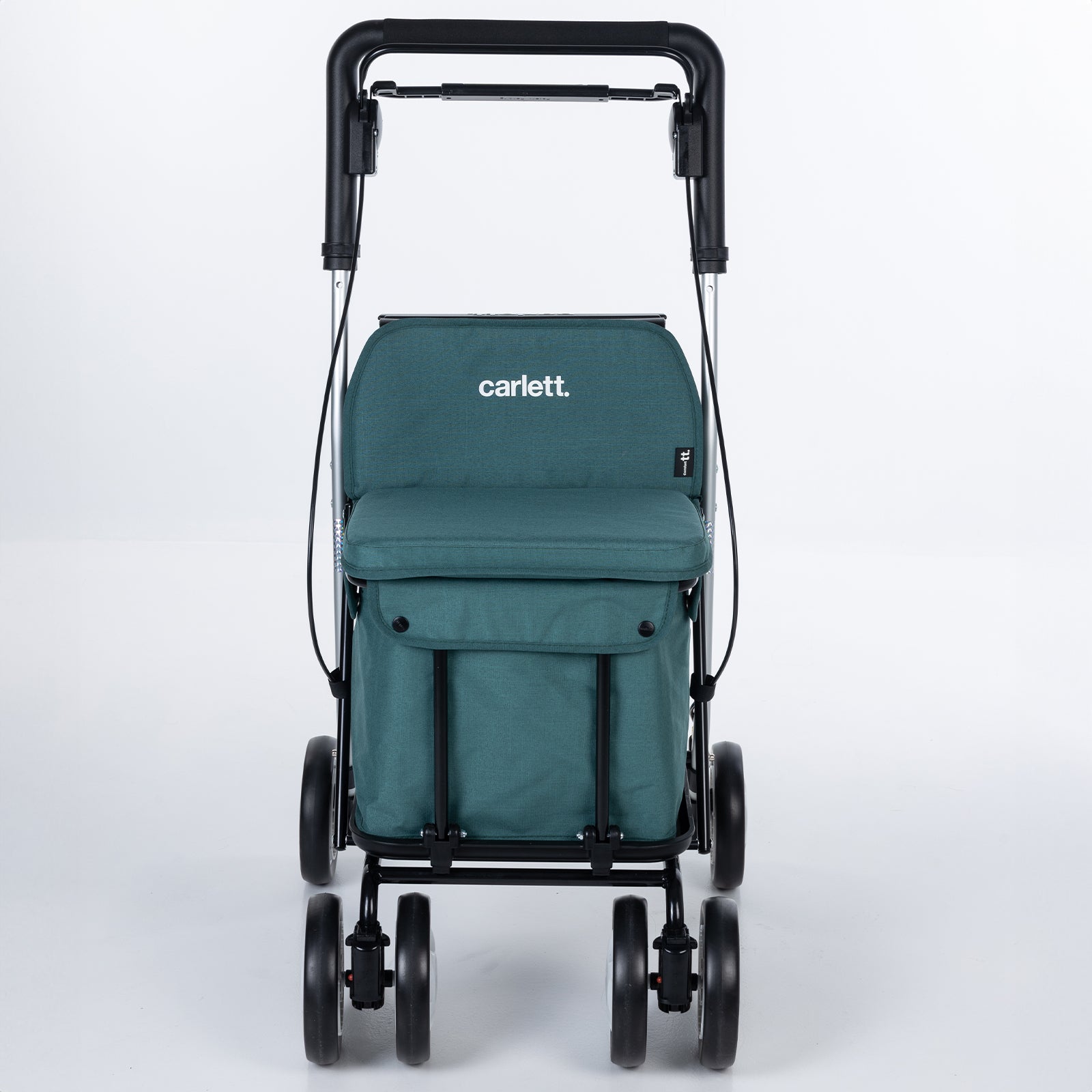 Einkaufswagen mit Sitz – Rollator Einkaufstrolley 36 L faltbar bis 125 kg belastbar,  Einkaufshilfe blau-grün