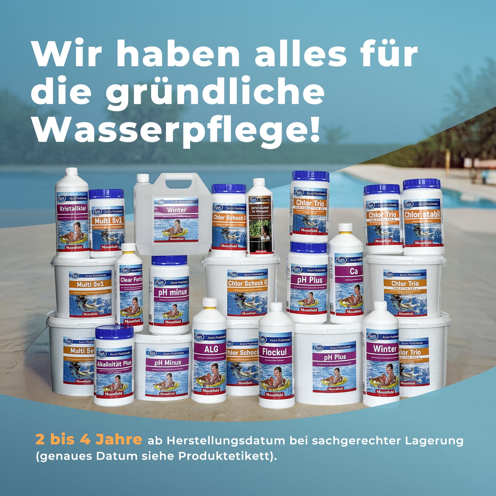 AZURO Chlortabletten 5-in-1 Multitabs – Langzeit Chlor Tabletten für Pool & Whirlpool, Desinfektion, Algenstopp & Klarwasser 1 kg - SONDERPOSTEN