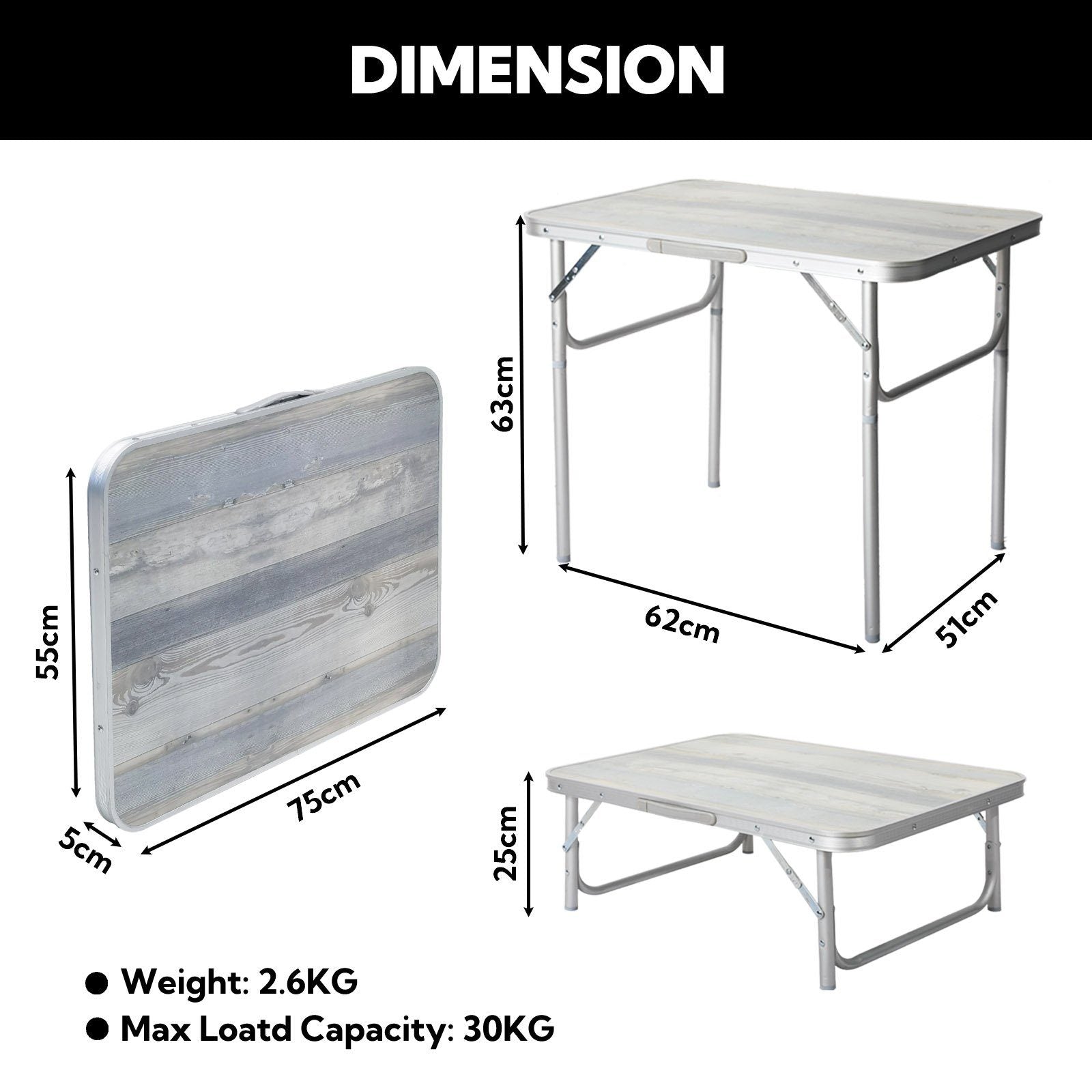 3-tlg. Campingset Sitzgruppe – Klapptisch ca. 75x55x63 cm Aluminium + 2 Faltstühle Schwarz/Weiß