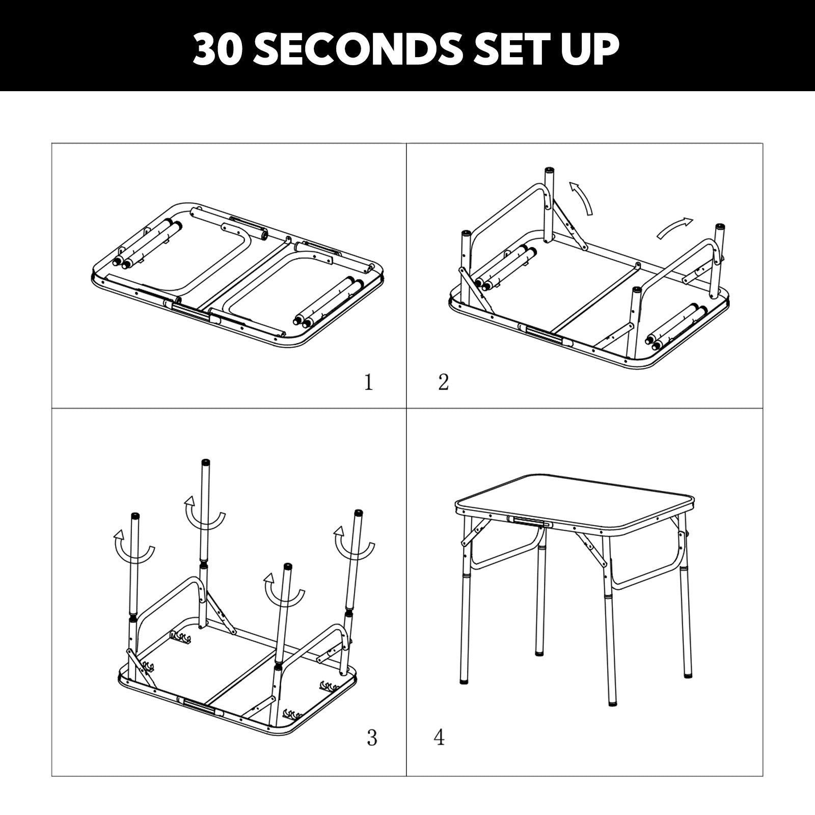 3-tlg. Campingset Sitzgruppe – Klapptisch ca. 75x55x63 cm Aluminium + 2 Faltstühle Schwarz/Weiß