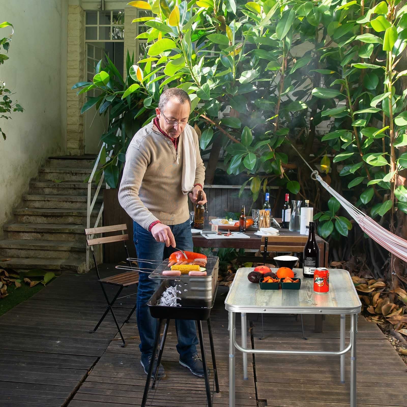 3-tlg. Campingset Sitzgruppe – Klapptisch ca. 75x55x63 cm Aluminium + 2 Faltstühle Schwarz/Weiß