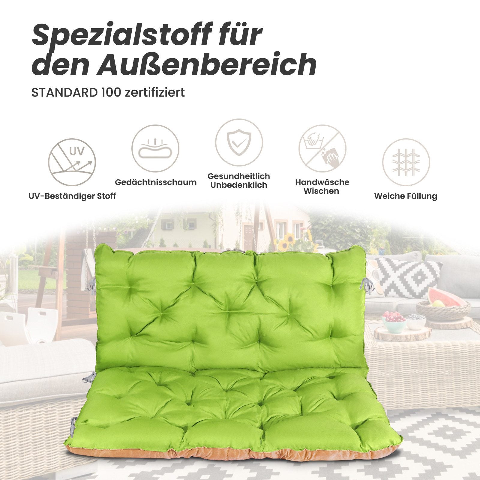 Dekokissen Bankauflage Sitzbankauflage Sitzkissen mit Rückenlehne Wendeauflage ca. 100 x 98 x 12cm
