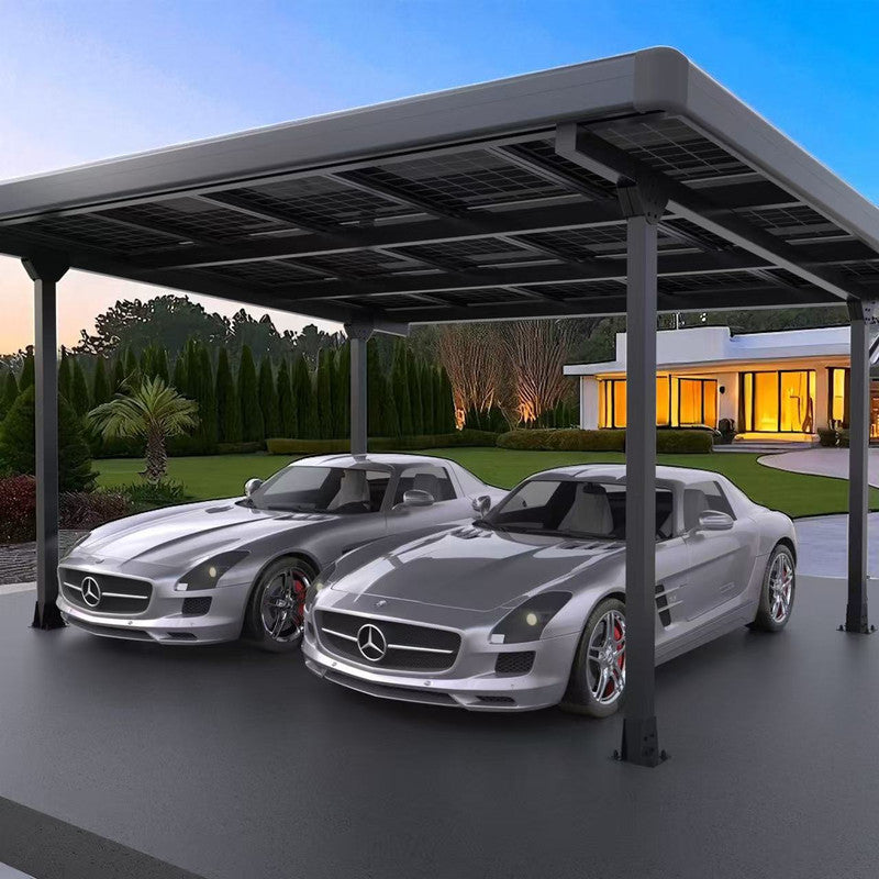 Doppelcarport Carport für 2 Autos inkl. 15 Module mit Dachverkleidung & Regenrinne, Schwarz