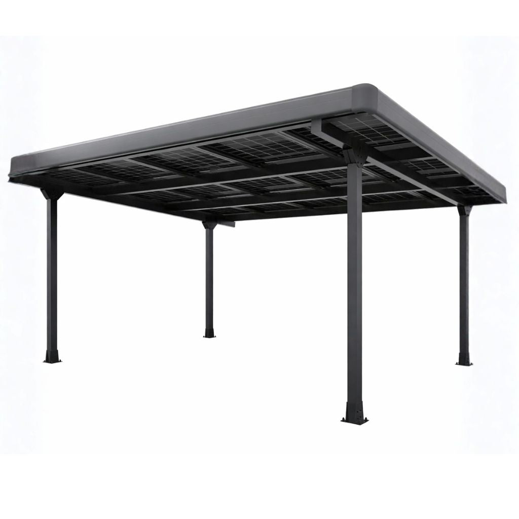 Doppelcarport Carport für 2 Autos inkl. 15 Module mit Dachverkleidung & Regenrinne, Schwarz