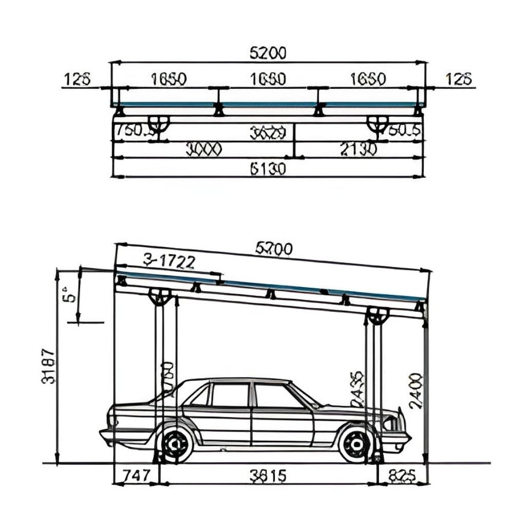 Doppelcarport Carport für 2 Autos inkl. 15 Module mit Dachverkleidung & Regenrinne, Schwarz