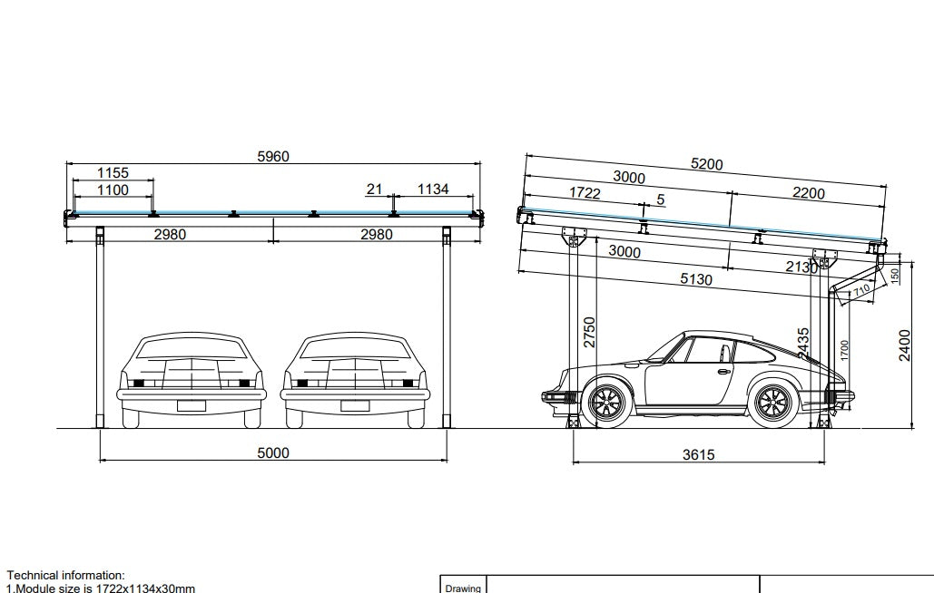 Doppelcarport Carport Gestell für 2 Autos mit Dachverkleidung & Regenrinne, Silber