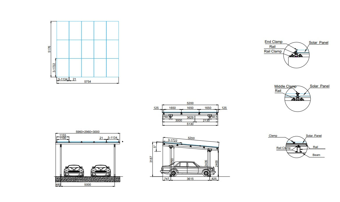 Solar-Doppelcarport Carport, Silber + 15 Module + Sungrow Wechselrichter + Wallbox + Montage + Anmeldung + Anschluss vom E.-Meister
