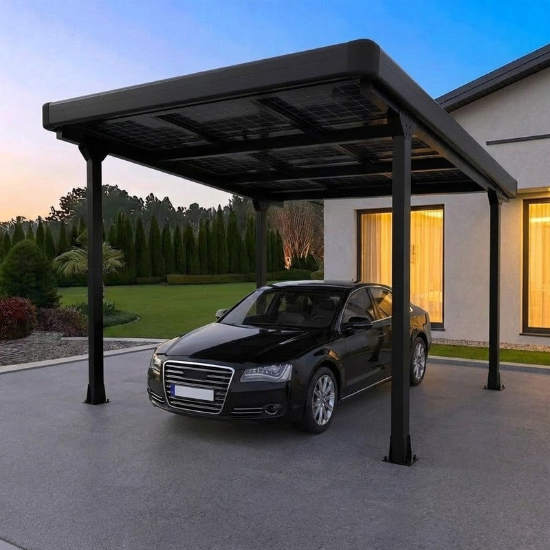 Solar-Carport Einzelcarport Schwarz – Aluminium, PV-geeignet mit Regenrinne