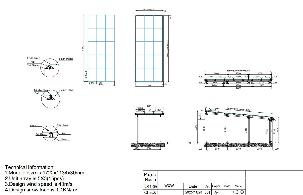 Aluminium Solar-Carport für Wohnmobil Schwarz – inkl. 15 PV-Module, Dachverkleidung & Regenrinne